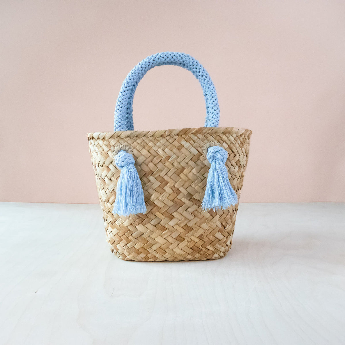 Dusty Rose Small Modern Woven Tote with Unique Handles - Straw Tote | Likha