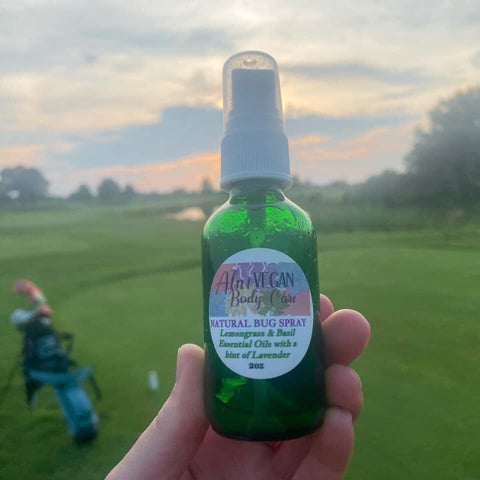 Ani Body Care Lemongrass & Basil Natural Bug Spray on the golf course