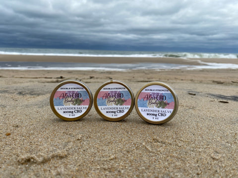 Alni Body Care Double Strength Lavender salves on beach