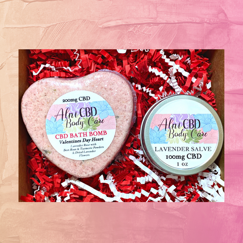 Alni Body Care Valentines Heart Bath Bomb and Lavender Salve Gift Box