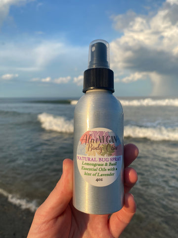 Alni Body Care new natural bug spray with lemongrass and basil on the beach