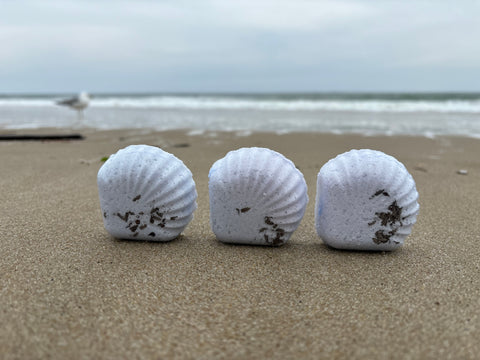 Lavender Eucalyptus menthol shower steamers in a seashell shape