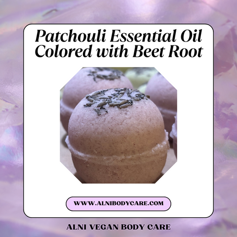 Patchouli Bath Bombs colored with beet root