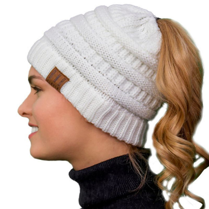 Ponytail Messy Bun Beanie Knitted Winter Hat Bnb Heaven Beanietail