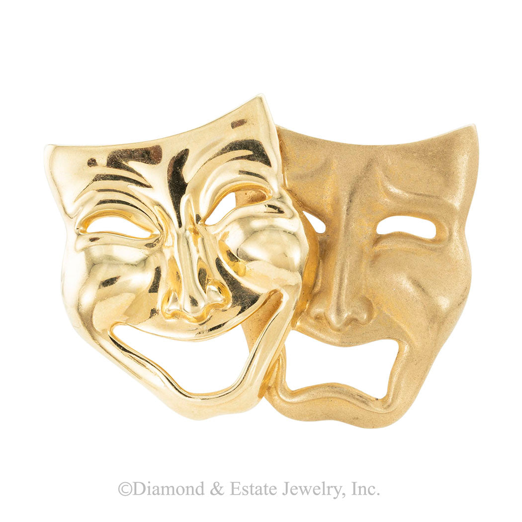 Comedy Tragedy Masks Yellow Gold Brooch – Jacob's Diamond and