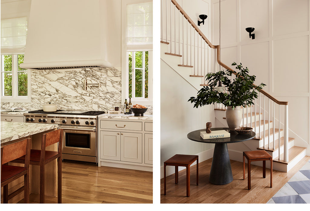 Studio Life/Style Dallas kitchen with marble and white oak staircase