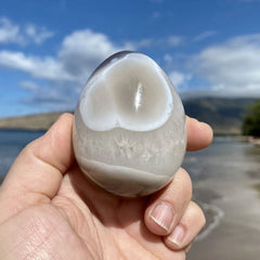 Person Holding Banded Agate Egg at the Beach