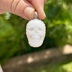 Milky Quartz Sterling Silver Skull Pendant