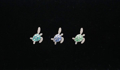 Detailed sterling silver sea turtles with enamel accent