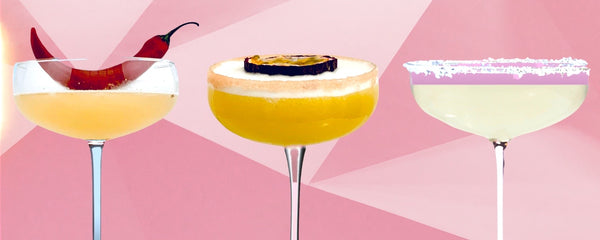 3 Margarita cocktails - spicy, passion fruit and classic lime