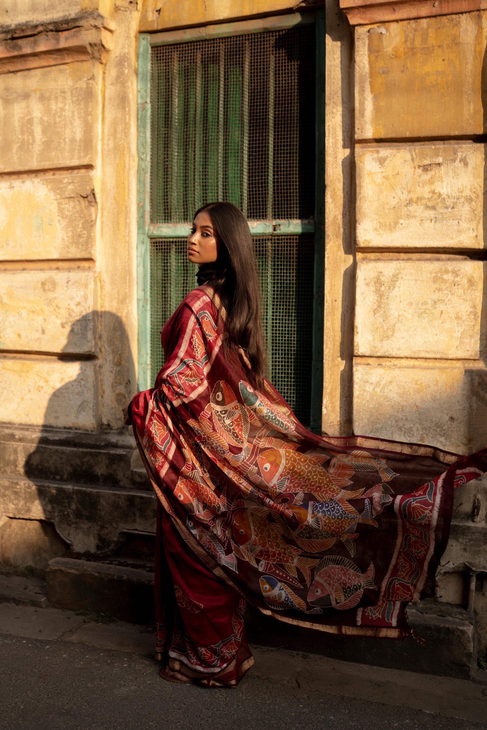 Batik Maheswari saree - Narmada- Manchali-Chanderi