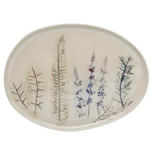 Load image into Gallery viewer, Stoneware Floral Oval Platter Crackle Glaze
