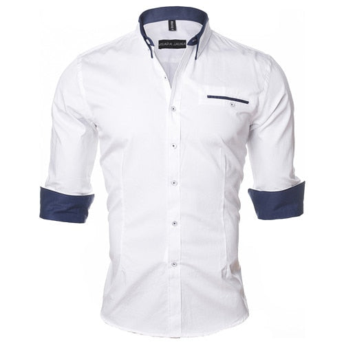 white dress shirt with colored buttons