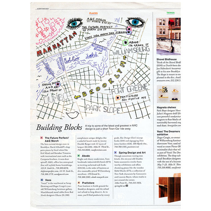 Manhattan - Modern Luxury, "A Design Scene Grows in Brooklyn" by Michael Silverberg, "Building Blocks." March/April 2010, page 44.