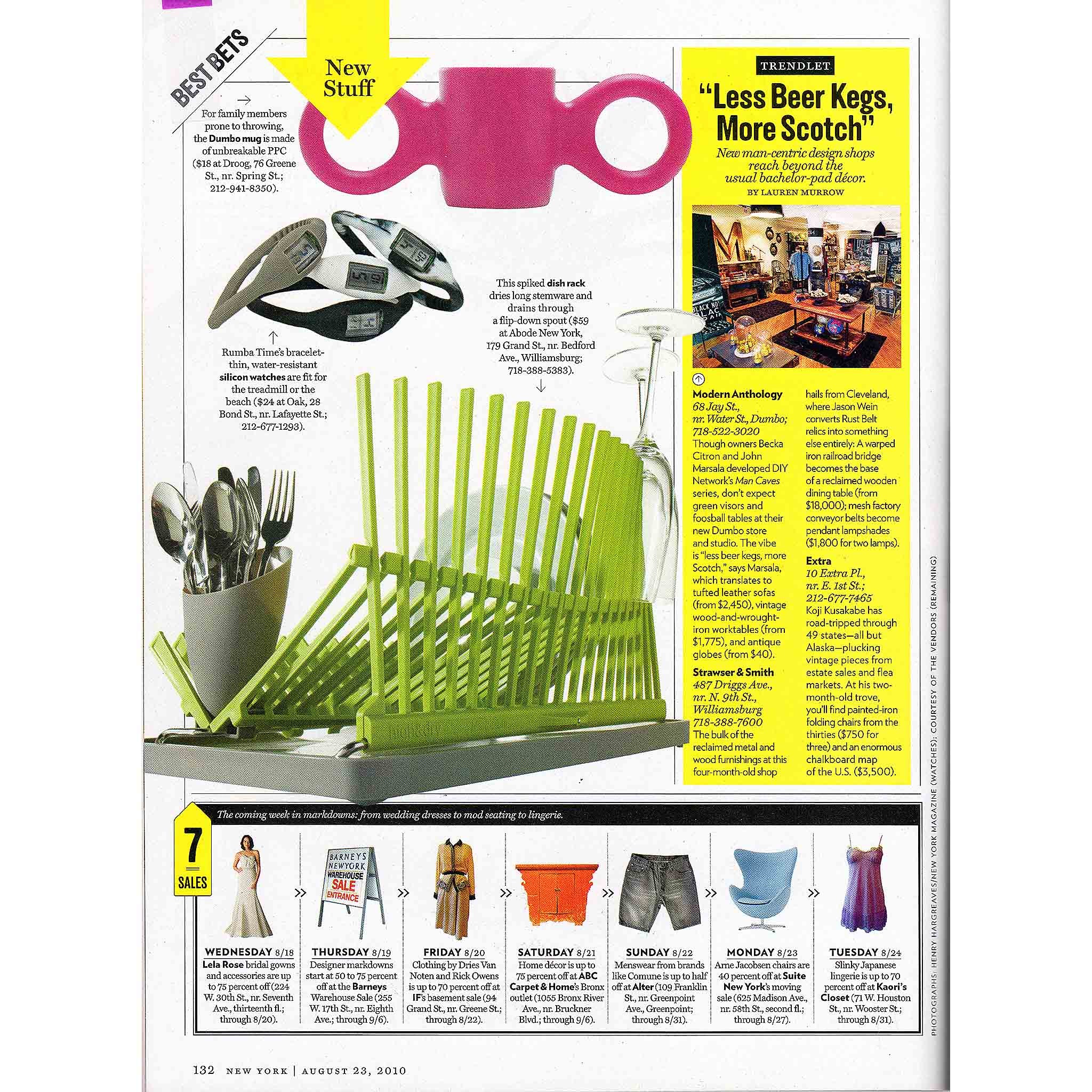 New York Magazine, Best Bet - New Stuff: Black + Blum's High & Dry dish rack, August 23, 2010.