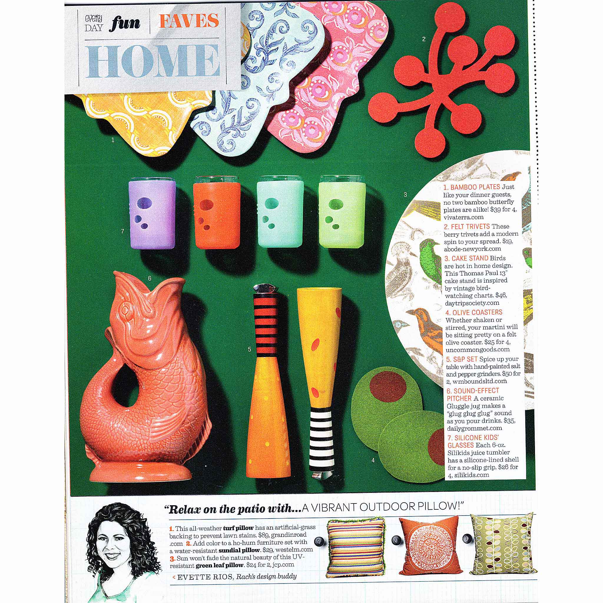 Every Day with Rachael Ray, "Every Day Fun - Faves / Home," Marja Small Trivet in Red, May 2011, page 54. 