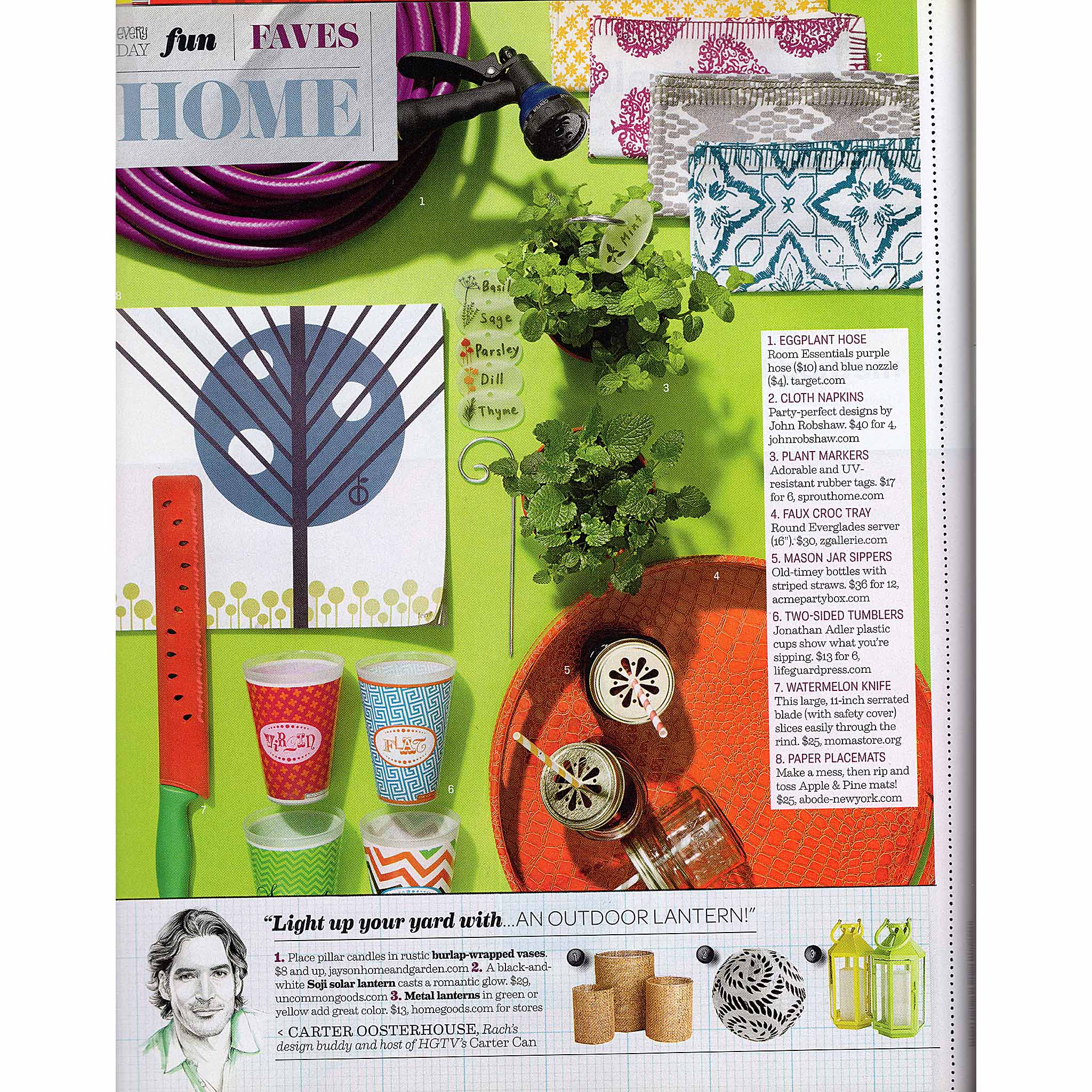 Every Day with Rachael Ray, "Every Day Fun - Faves / Home," Ferm Living Apple and Pine paper place mats, June/July 2011. 