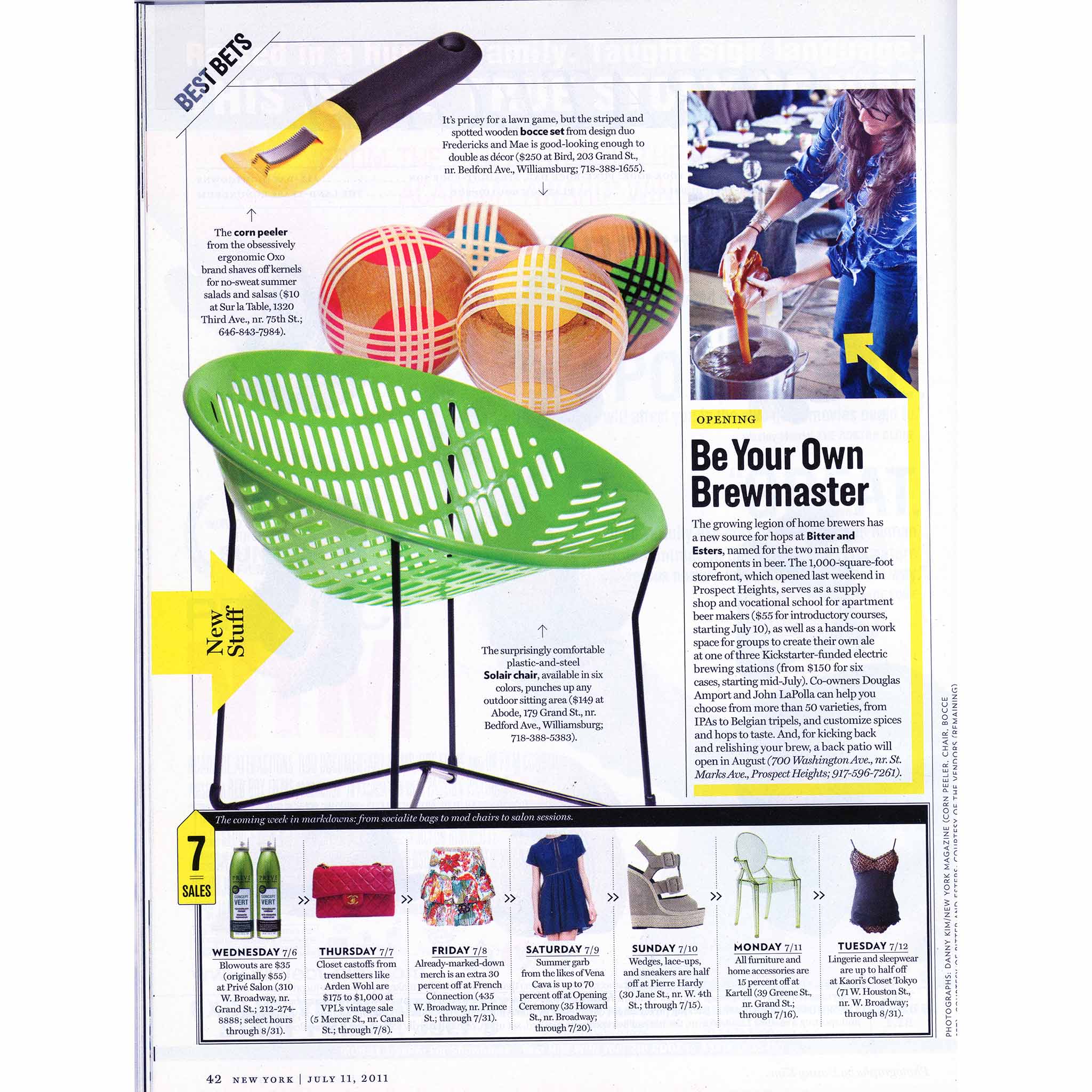 New York Magazine, "Best Bets: New Stuff," Solair Chair, July 11, 2011, page 42. 