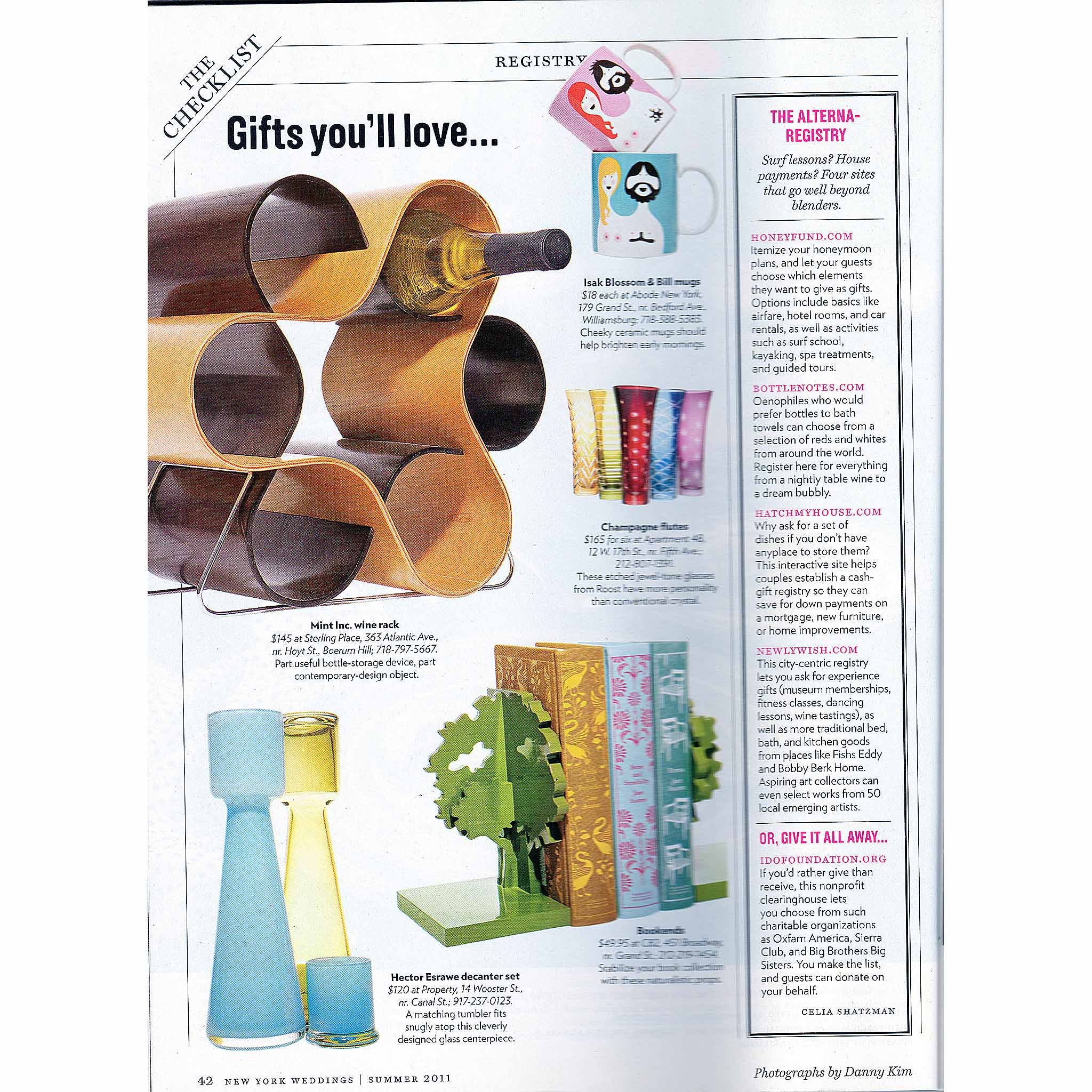 New York Weddings, "The Checklist: Gifts You'll Love - ISAK Co. UK's Blossom & Bill mugs," Summer 2011, page 42.