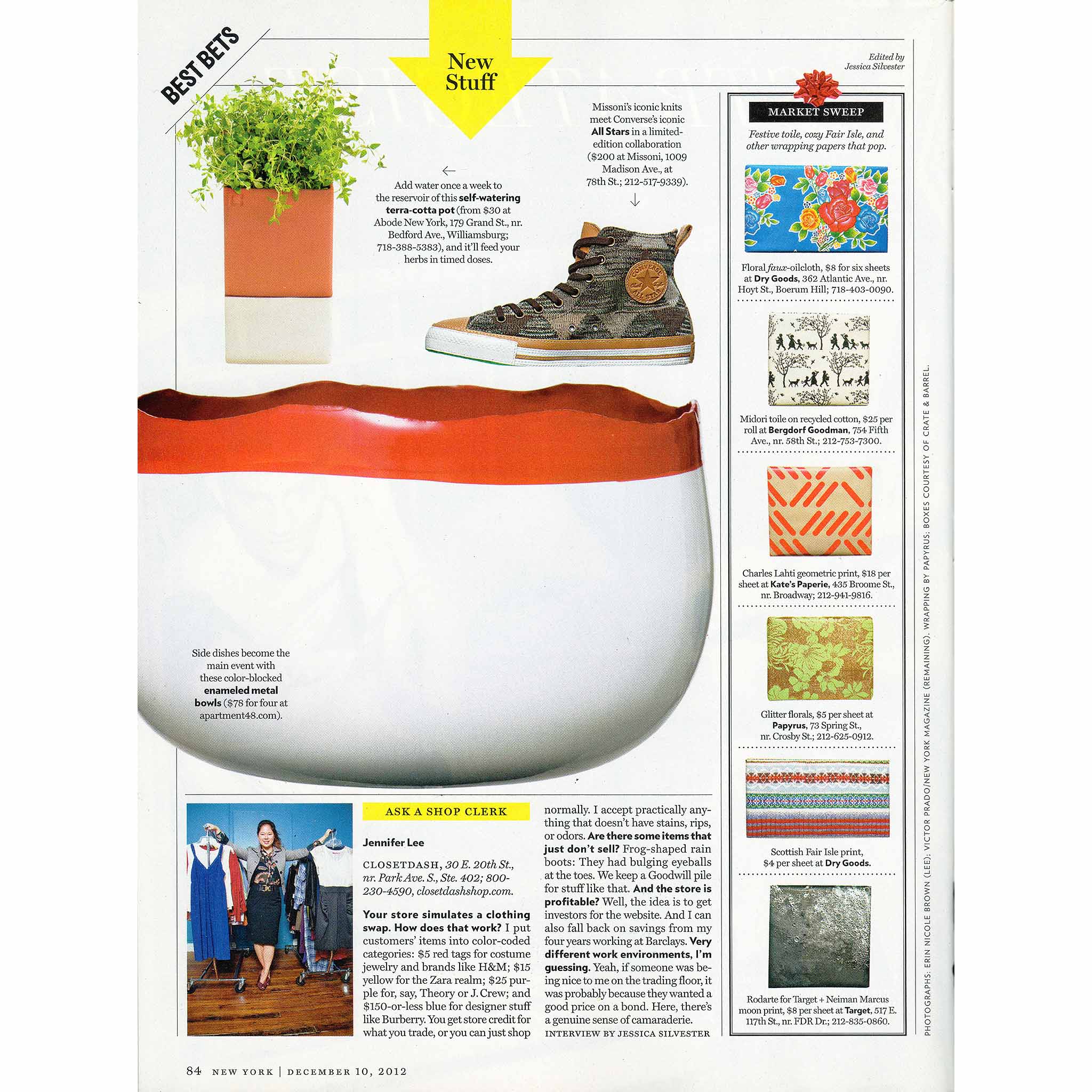 New York Magazine, "Best Bets: New Stuff," Cult Design Large Evergreen Self-Watering Herb Pot, December 10, 2012.