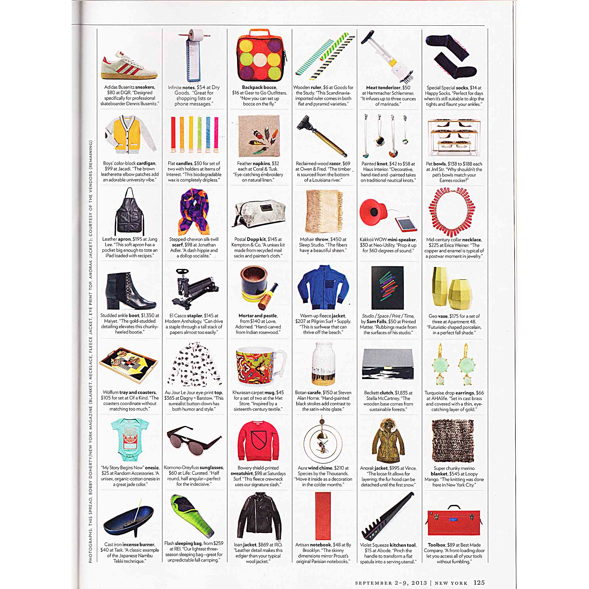 New York Magazine 2013 Fall Preview  The Cut: Fall Preview 2013 The 50 Finest: NYC Retailers Pick Their Favorite Fall Arrivals by Jessica Silvester and Emma Whitford, AUGUST 25, 2013.