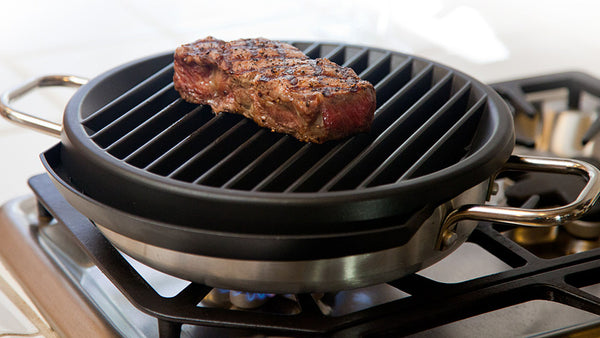 Stephen's Stovetop BBQ features an 11" round cooking surface with non-stick coating.