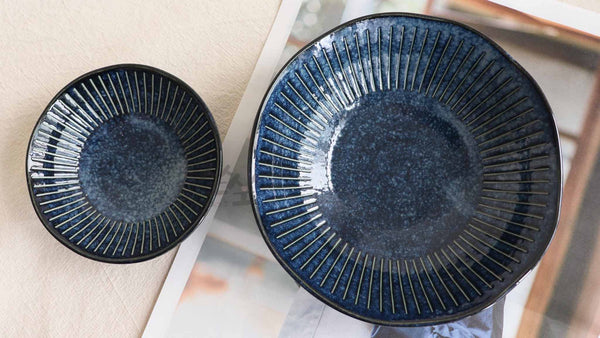 Blue Namako Tokusa dinnerware collection by Toki Takane. Beautiful deep color of Blue Namako Tokusa collection brings elegance to any table.