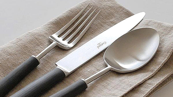 Cutipol Ebony Matte Brushed table fork, knife and spoon