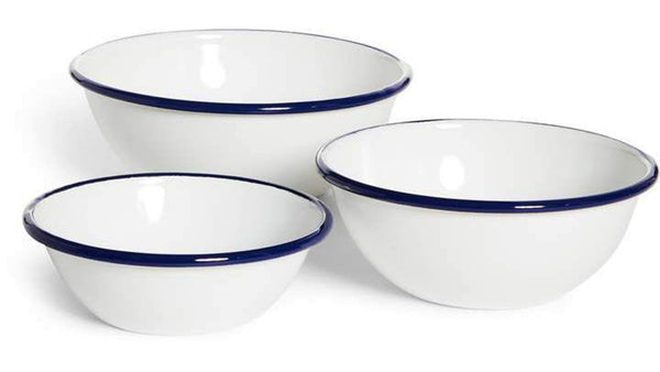 Tsuki Usagi Jirushi Set of 5 Enamel Bowls. TJ-NAVYSETS. UPC 2902050900133. These bowls are both elegant and hold purpose, and will make your kitchen feel even more beautiful and stylish.