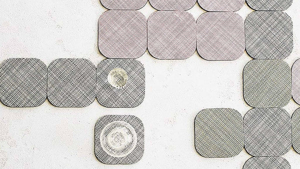 Chilewich Felt-Backed Square Coaster Set in Mist. SKU: 100534-034. UPC: 0667880932878.