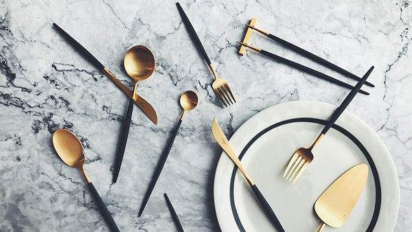 CUTIPOL GOA BLACK MATTE BRUSHED GOLD PLATED CUTLERY