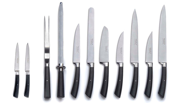 Corin Mellor's 'Black Handle' stainless steel kitchen knives, specially developed for David Mellor Design