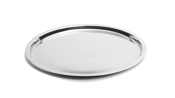 David Mellor stainless steel round tray with mat. SKU 4802310. Diameter: 35cm. Height" 1.4cm.