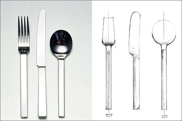 David Mellor Odeon Stainless Steel and design sketch.