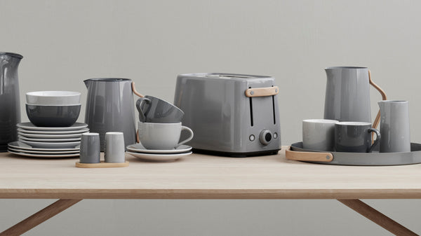 Stelton A/S Emma mug and cup sets. 0.3 l. 2 Pcs. Enjoy an aromatic cappuccino or cup of tea in these elegant cups from the Emma collection. This elegant cup is made from glazed stoneware in a set of grey tone-in-tone colors. The mug holds 380 ml each. The cup holds 350 ml each.