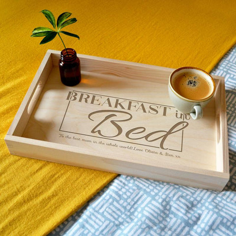 Personalised Wooden Breakfast Tray with Engraved Design