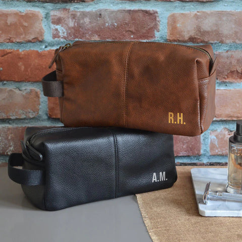 Leather look wash bags