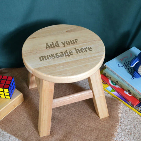 Personalised Child's Wooden Stool with Engraved Messaging