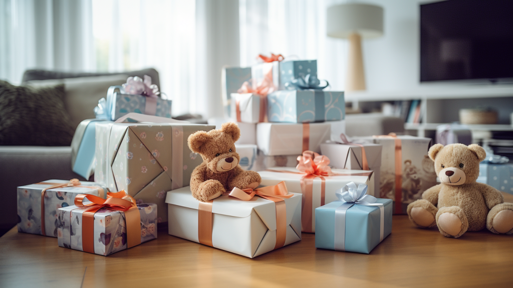 AI generated image of christening gifts on table