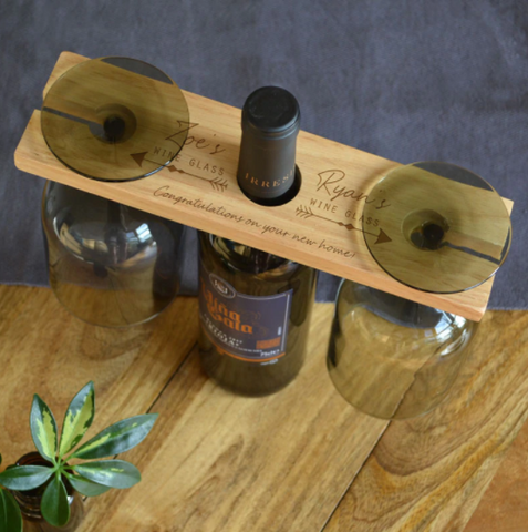 Custom wine bottle and glasses holder