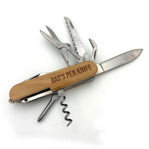 Personalised engraved pen knife with wooden handle