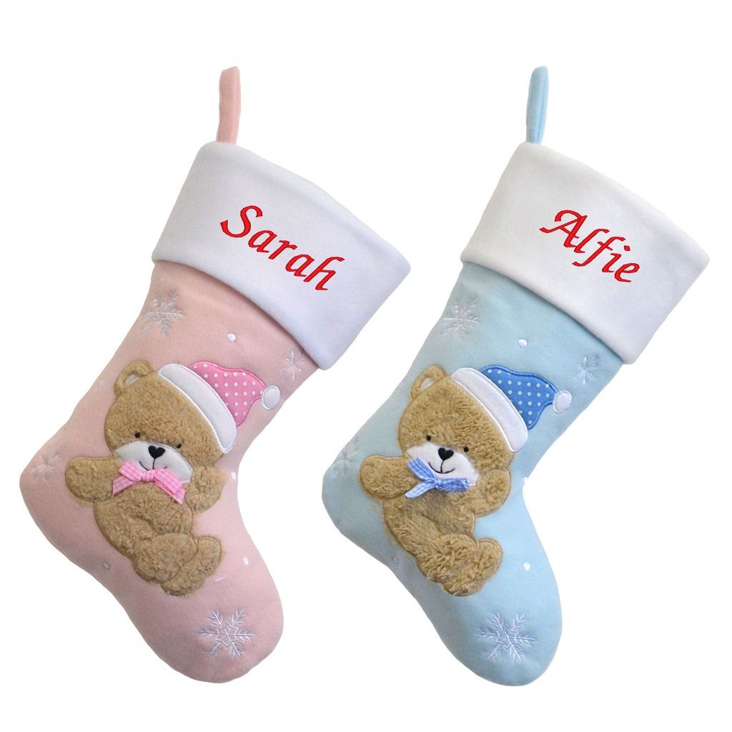 Blue Or Pink Teddy Bear Christmas Stockings | Always Personal