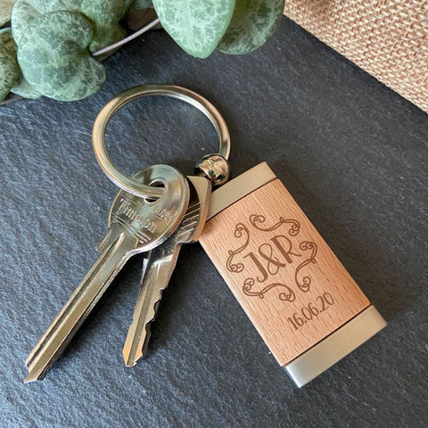 Engraved initials and date keyring