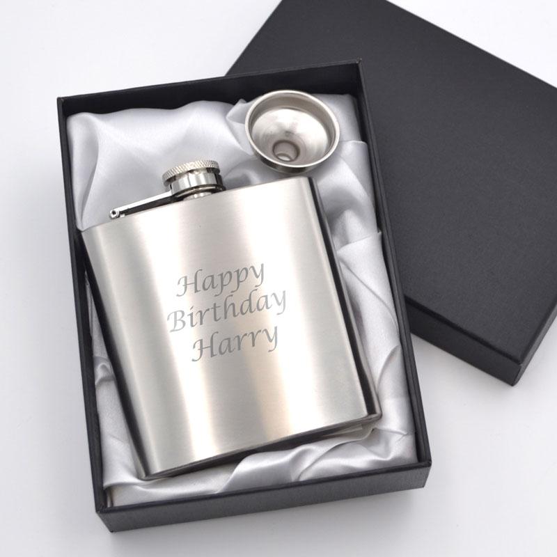 Personalised Engraved Stainless Steel Metal Hip Flask 6oz UK Next Day ...