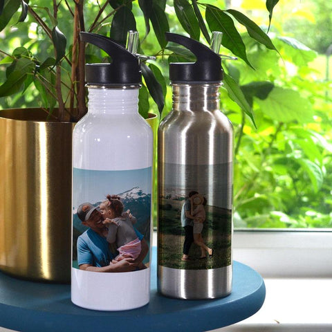 Photo water bottle with straw