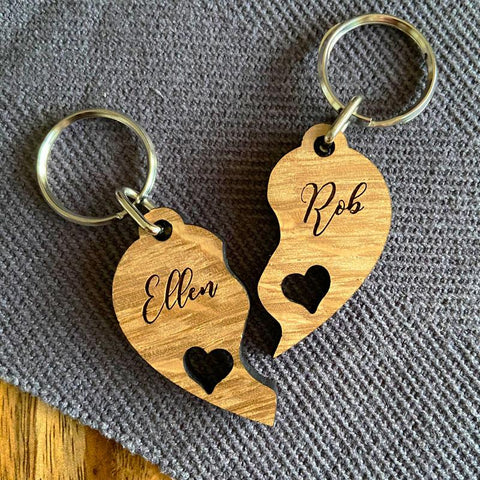 Customised couples heart keyrings