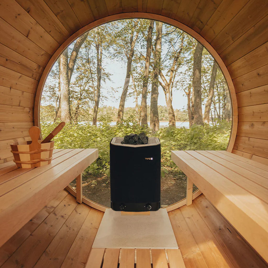 View from the interior of a sauna.