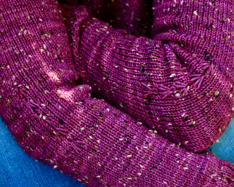 close up photo of two arms leaning over legs to show the arm stitch detail
