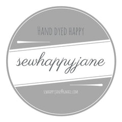 a greyscale logo that reads sewhappyjane Hand Dyed Happy