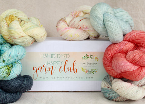 yarn club box with hand dyed yarn